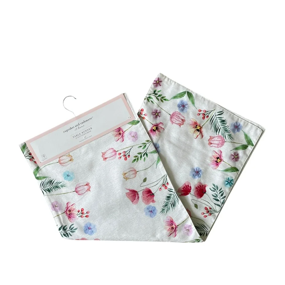 Cupcakes & Cashmere Embroidered Floral Table Runner 14x72 Pop of Color NEW